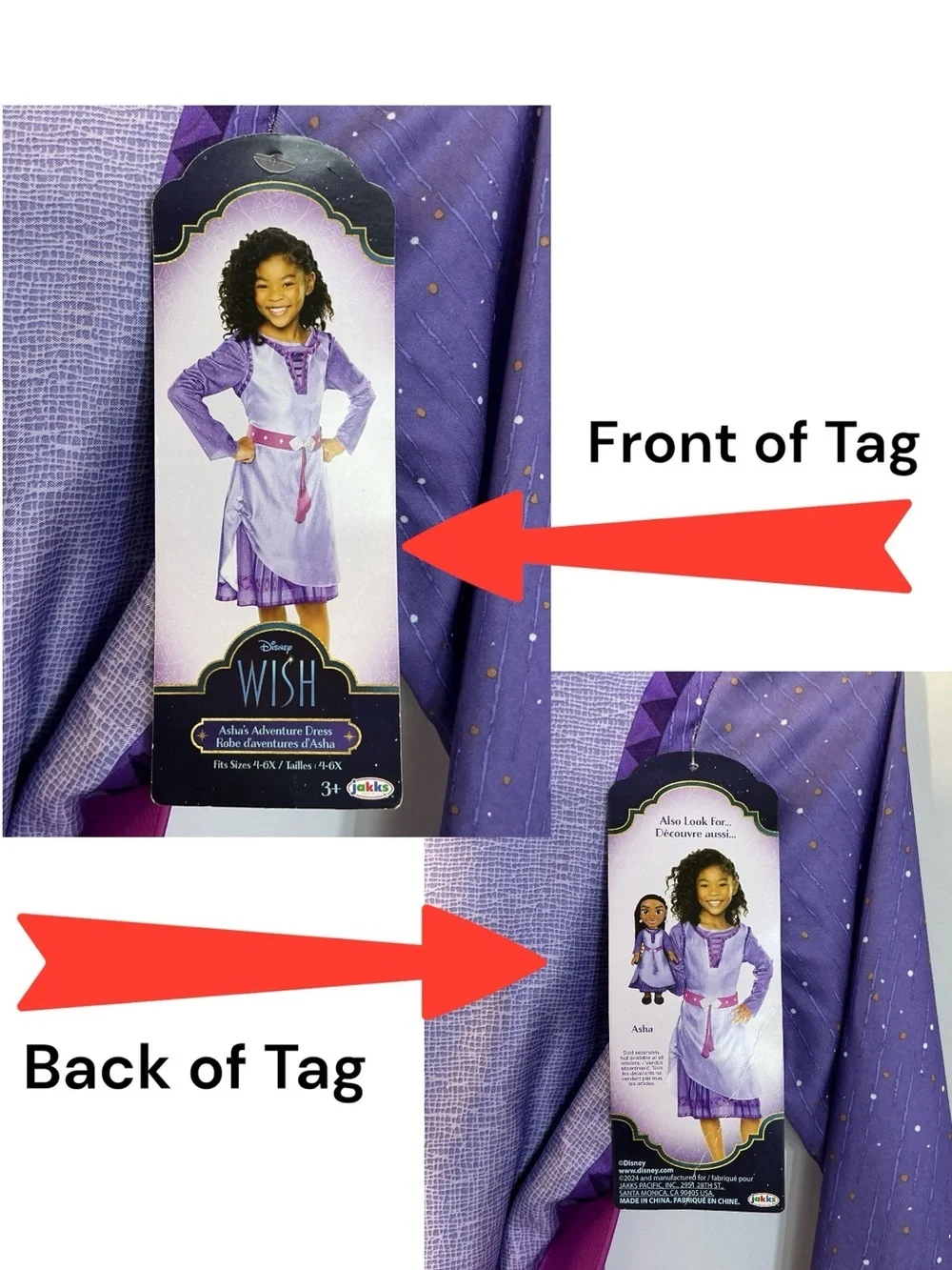 Disney Wish Asha Adventure Dress Up Costume Purple Girls Small 4-6X NEW